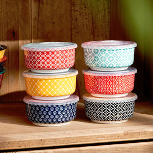 Vibrant Ceramic Ramekins with Lids - Set of 6
