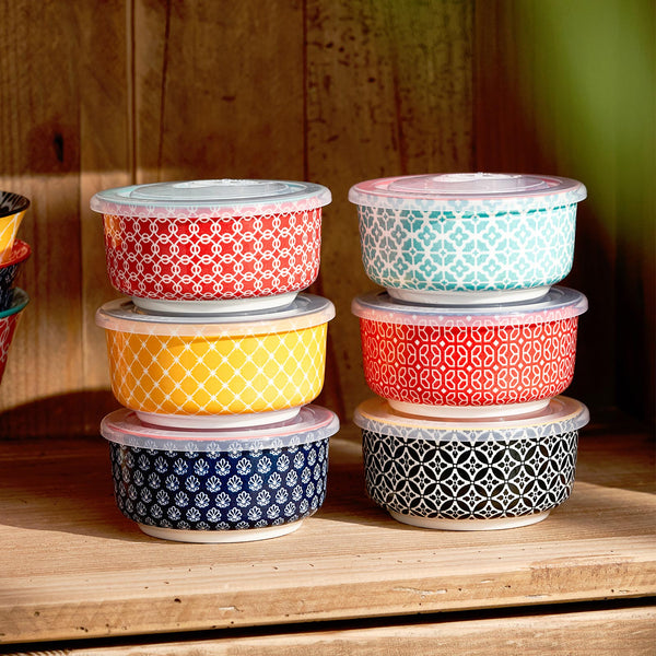 Vibrant Ceramic Ramekins with Lids - Set of 6