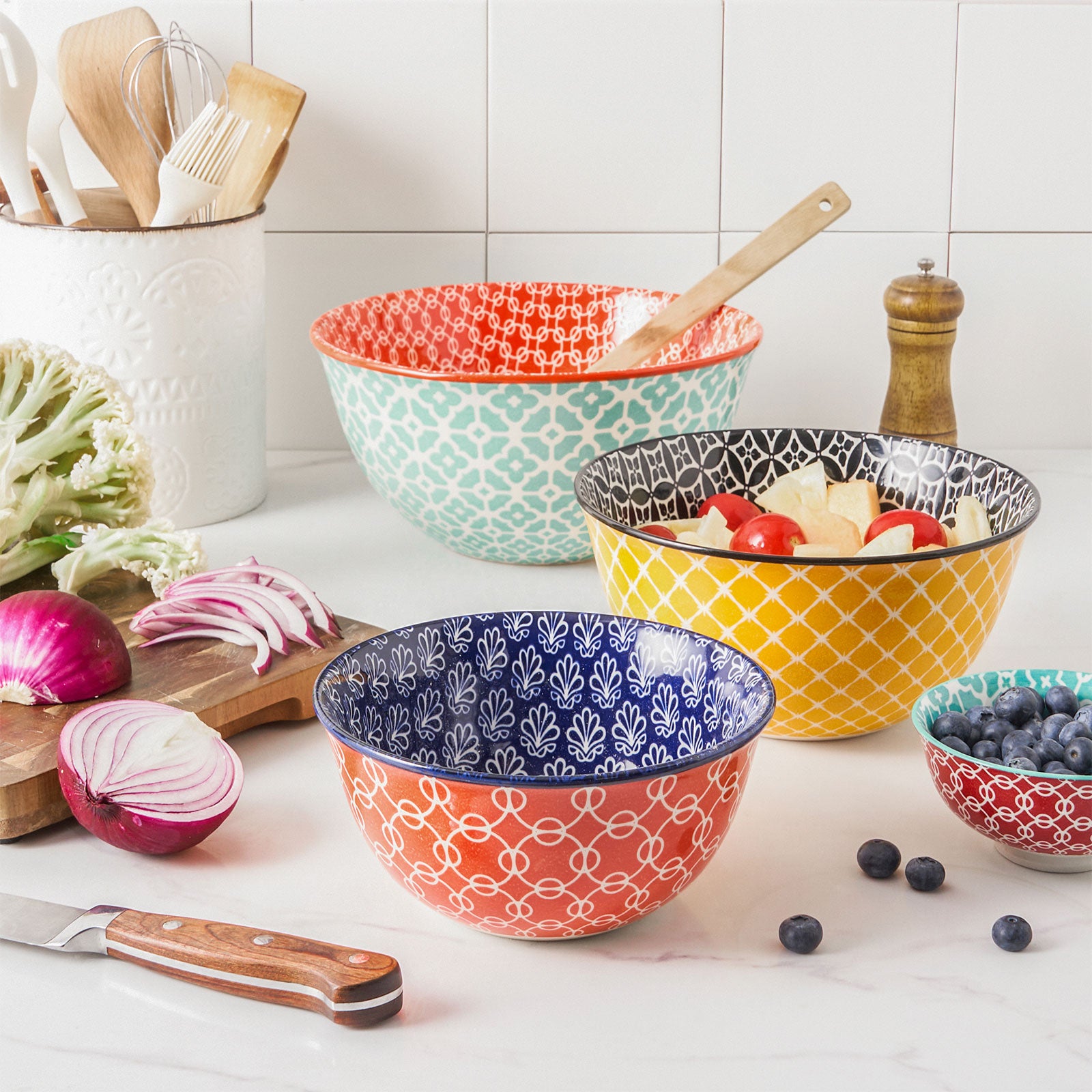 Vibrant Ceramic Mixing Bowls - Set of 3