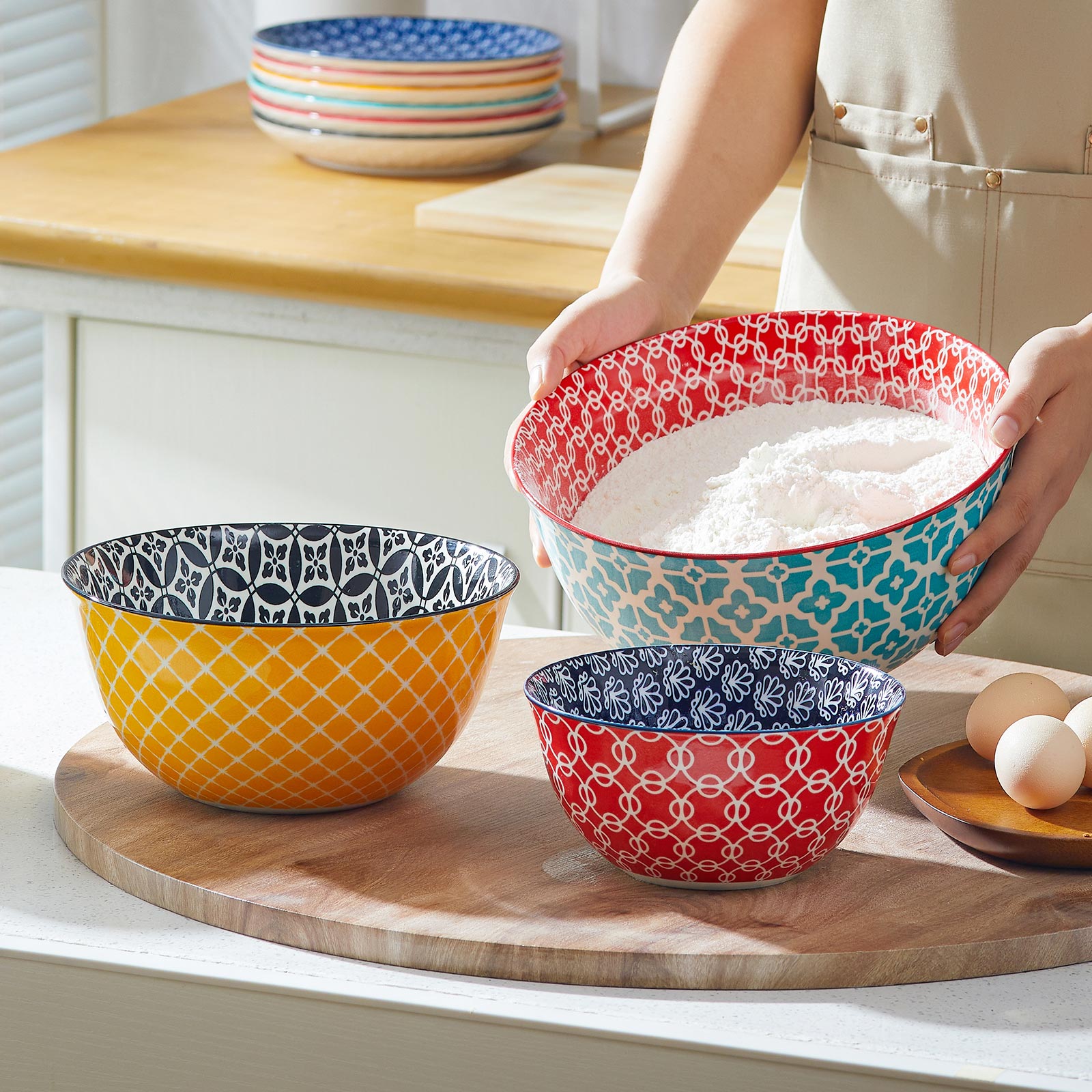 Vibrant Ceramic Mixing Bowls - Set of 3