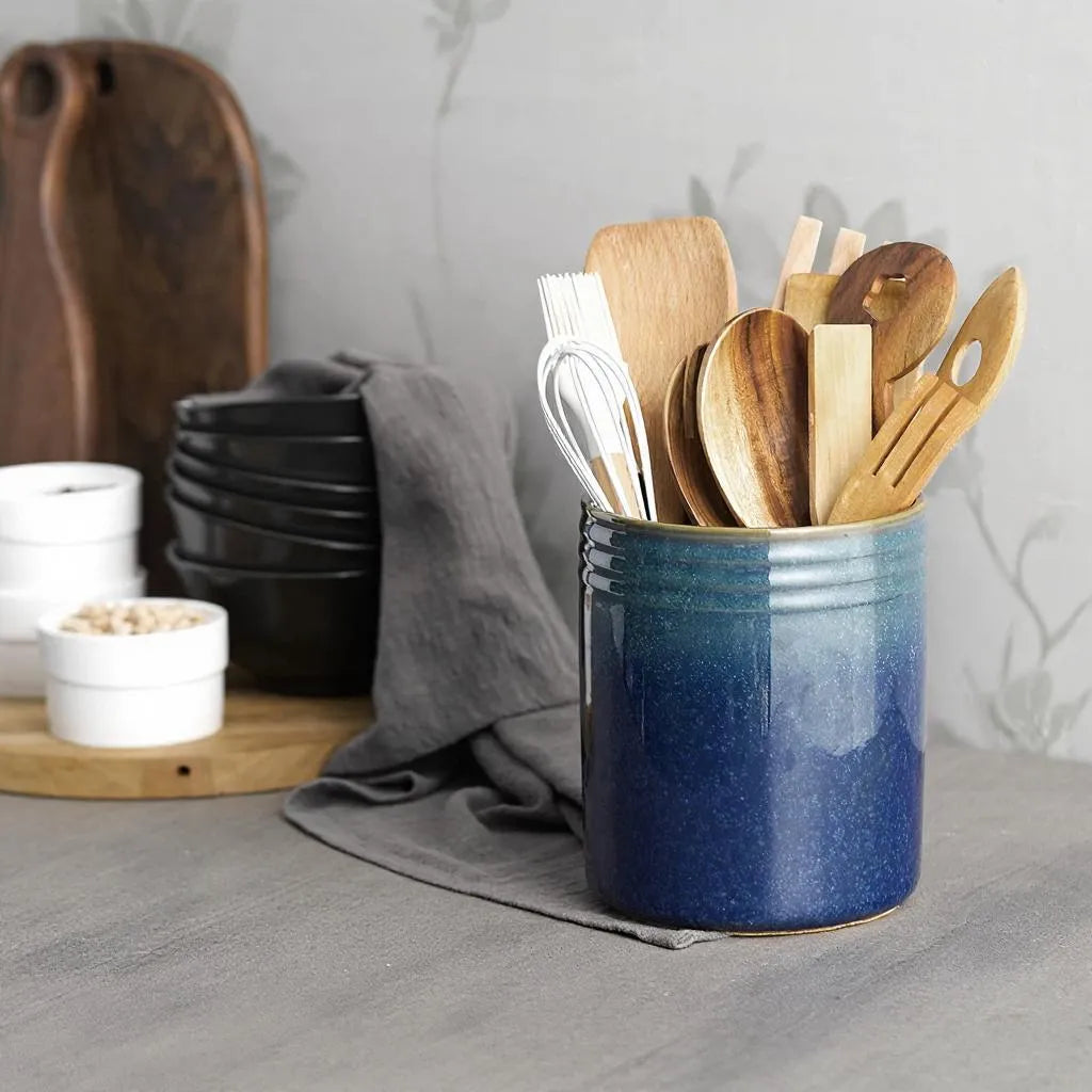 Navy Blue Stoneware Utensil Crock - Set of 1 - Thumbnail 3