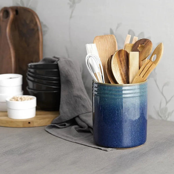 Navy Blue Stoneware Utensil Crock - Set of 1