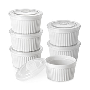 Wedding White Porcelain Covered Ramekins, Multi-Size - Set of 6