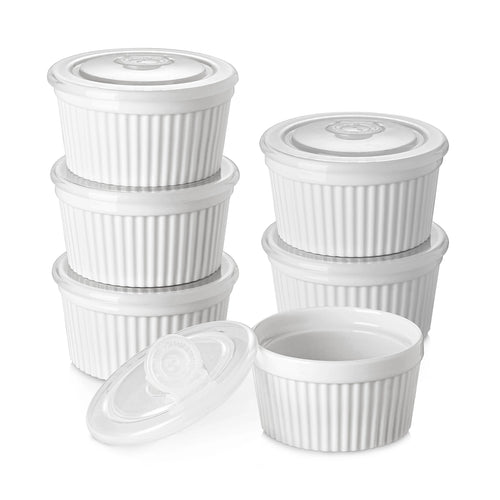 Wedding White Porcelain Covered Ramekins, Multi-Size - Set of 6