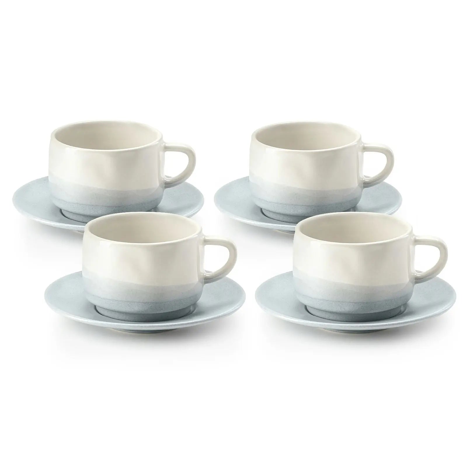 DOWAN Espresso Cups with Saucers, 3 oz Porcelain Demitasse Cups, Ceramic Coffee Cups, Set of 4, Blue & White