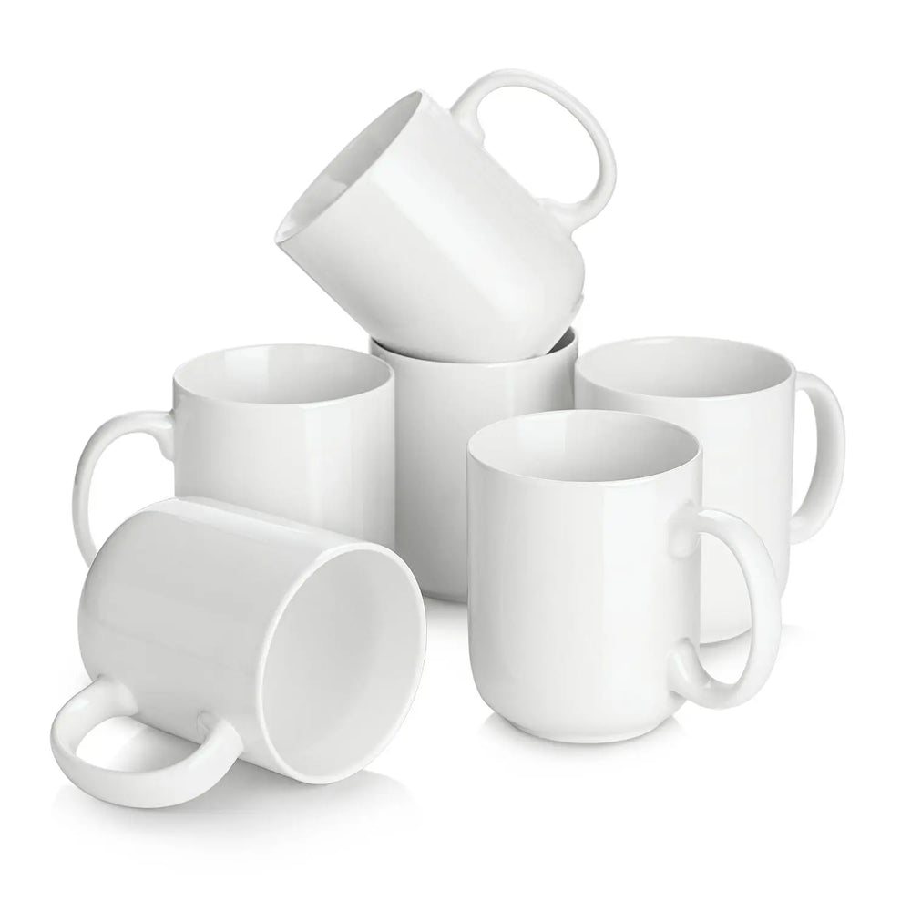 Large White Coffee Mug - Set of 6