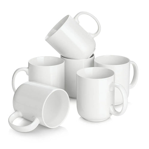Juego de 6 tazas de café blancas grandes