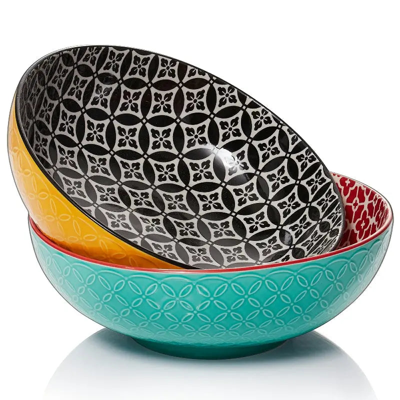Vibrant Joy Ceramic Large Serving Salad Pasta Bowl  - Set of 2