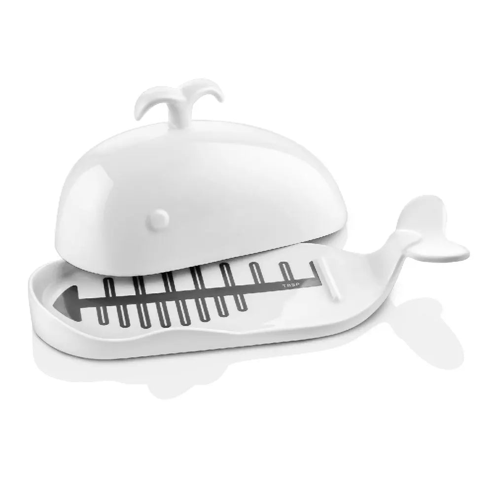 Ceramic Butter Dish with Measurement Line and Lid  - White Dolphin.