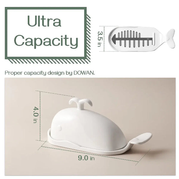 Ceramic Butter Dish with Measurement Line and Lid  - White Dolphin.