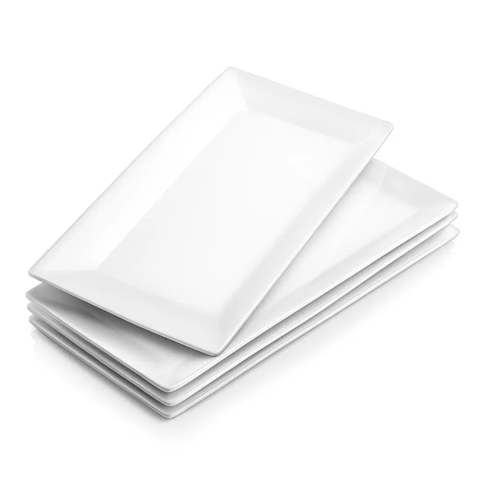 DELLING Large Serving Platter Set 16/14/12inch Large Serving Tray -  Rectangular White Serving Trays for Party, Sushi, Oven Safe Dinnerware Set  of 3