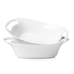Wedding White Porcelain Serving Bowls with Handles - Set of 2 - Dinnerware