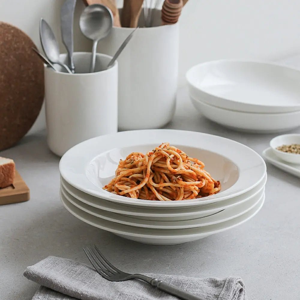 Wedding White Porcelain Wide Rim Pasta Bowls - Set of 4 - Thumbnail 3