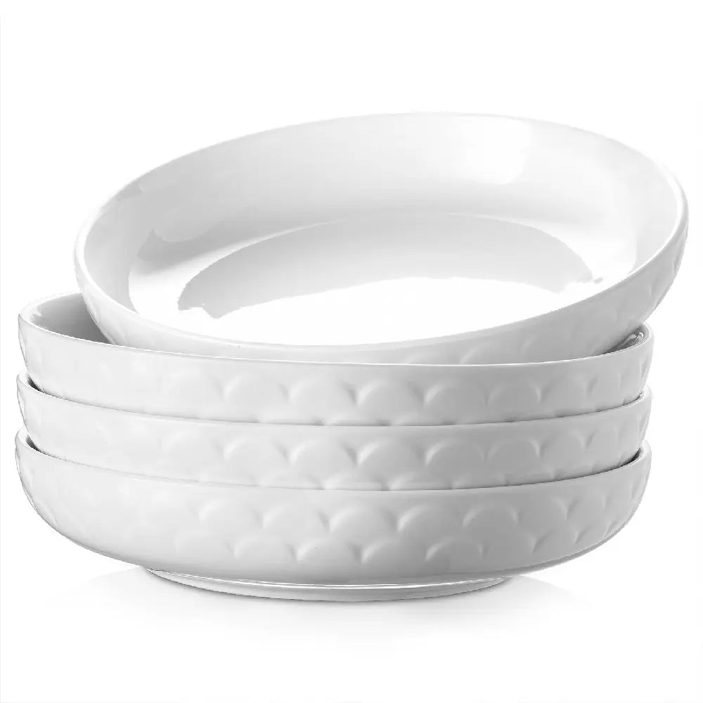Wedding White Porcelain Textured Large Pasta Bowls - Set of 4