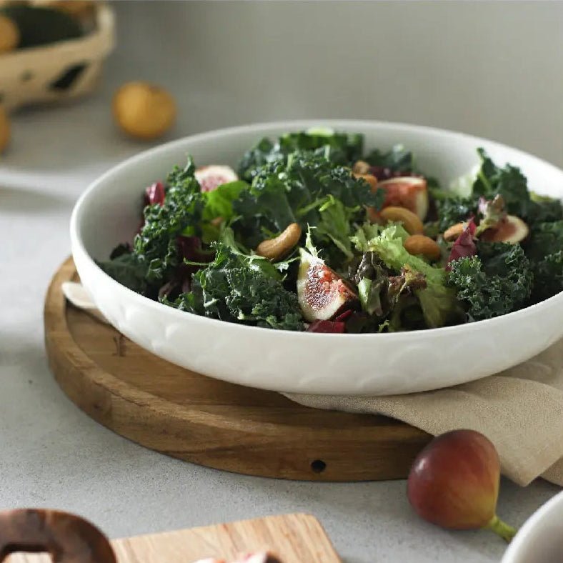 Wedding White Porcelain Textured Large Pasta Bowls - Set of 4 - Thumbnail 5