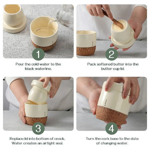 Step-by-step guide on using a butter crock with cork base.
