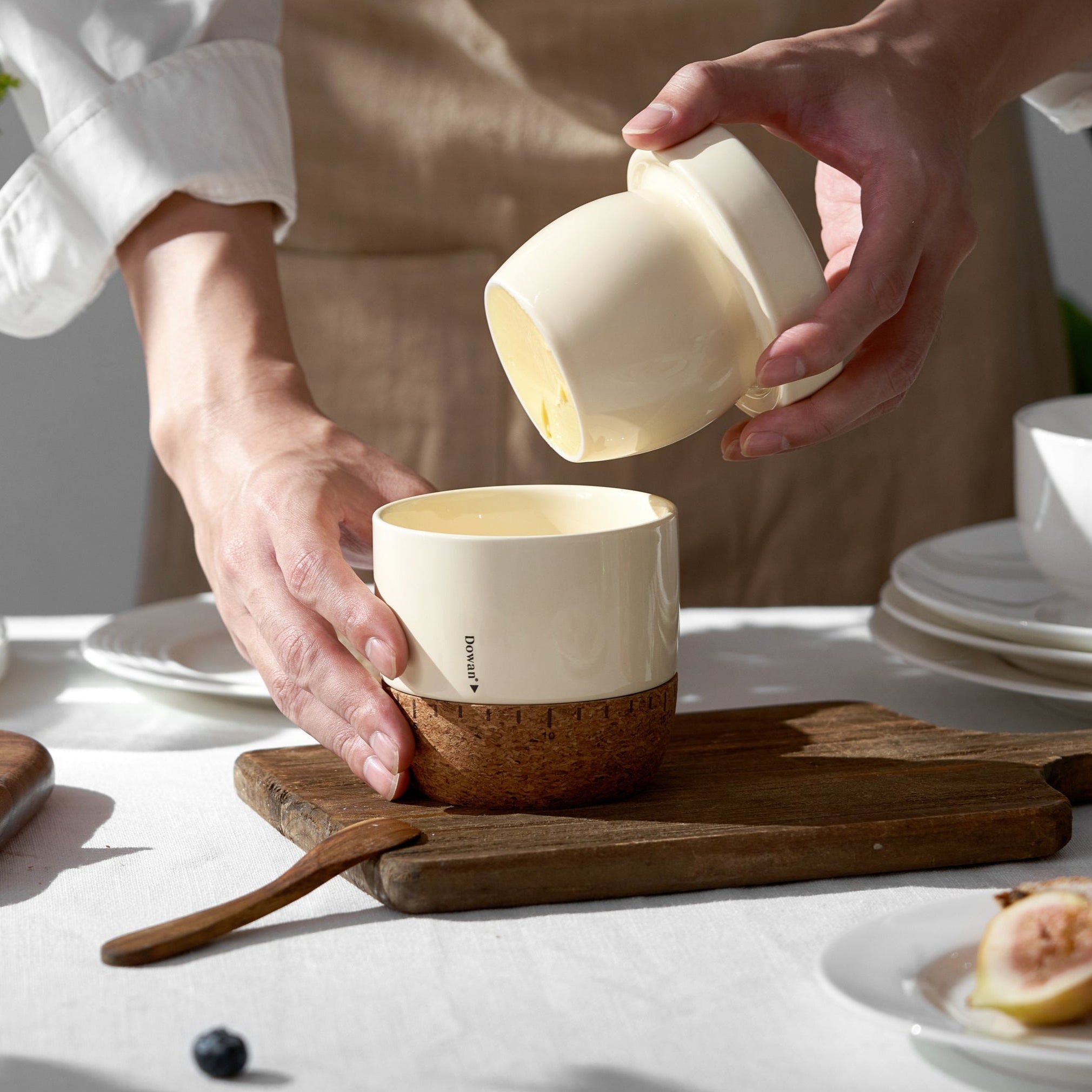 Beige Butter Keeper with Cork Base - Set of 1 - Thumbnail 5