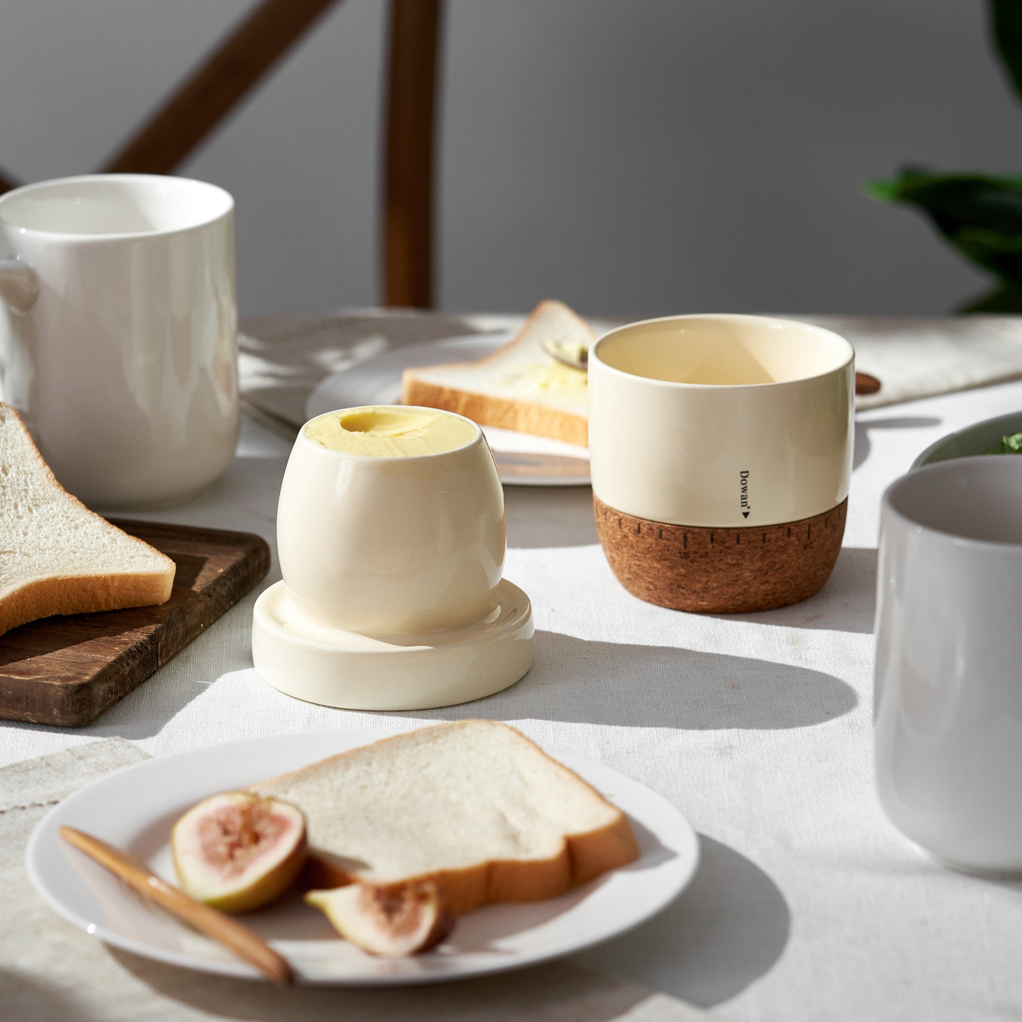 Beige Butter Keeper with Cork Base - Set of 1 - Thumbnail 4