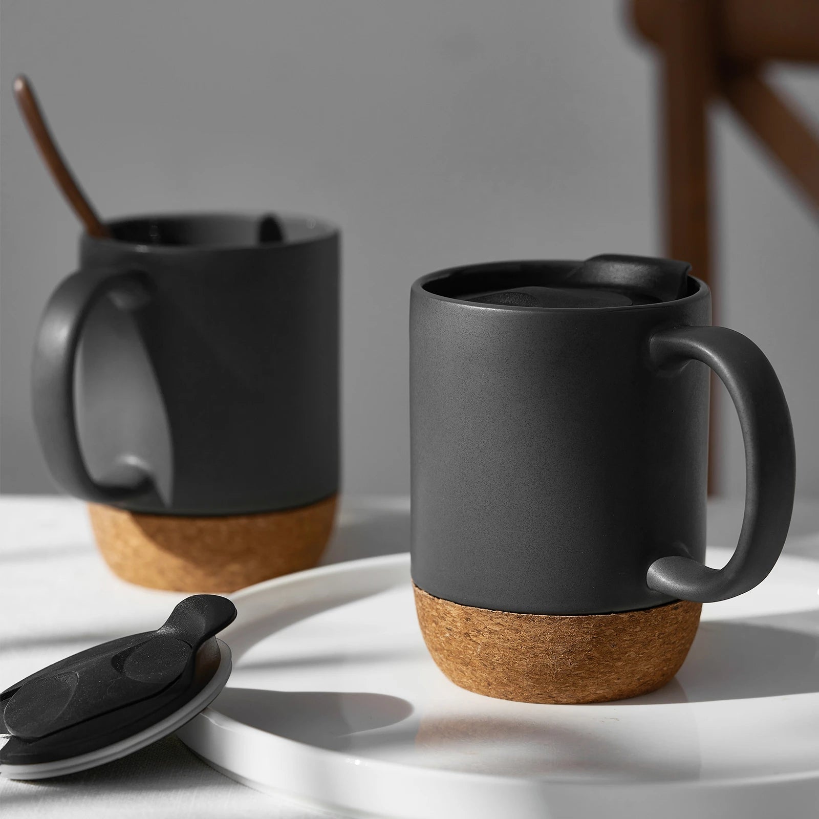 Porcelain Coffee Mugs with Cork Bottom - Set of 2 - Thumbnail 5