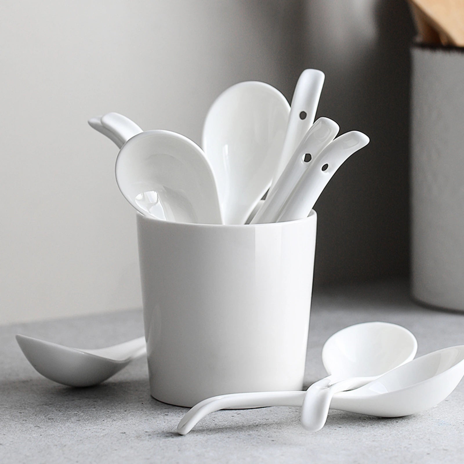 Wedding White Porcelain Spoons - Set of 4 - Thumbnail 2
