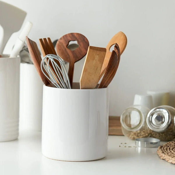 White Ceramic Utensil Holder - Set of 1 - Dinnerware