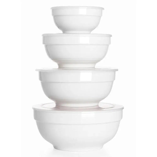 Wedding White Porcelain Mixing Bowls with Lids - Set of 4 - Dinnerware
