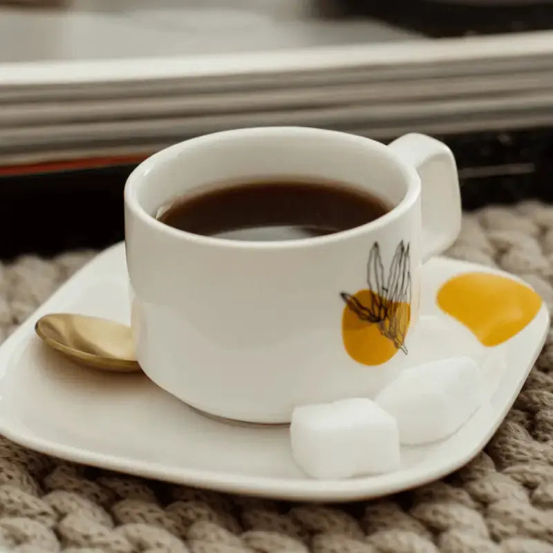 Elegant Durable and Colorful Porcelain Espresso Cup and Saucer Set - Gold,  2 oz. Set of 6