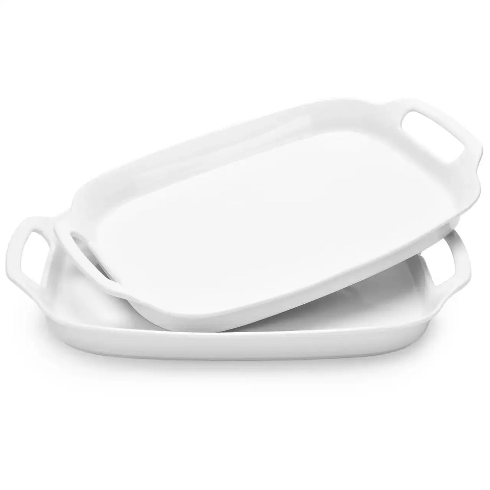 Ceramic Serving Trays with Handles - Set of 2