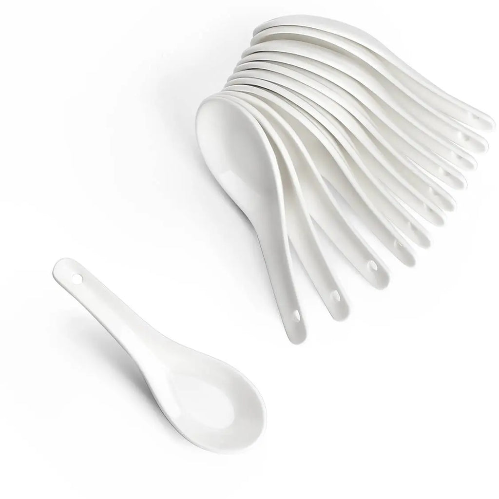 Ceramic Soup Spoons Set of 12 - 4.3 Inches White.